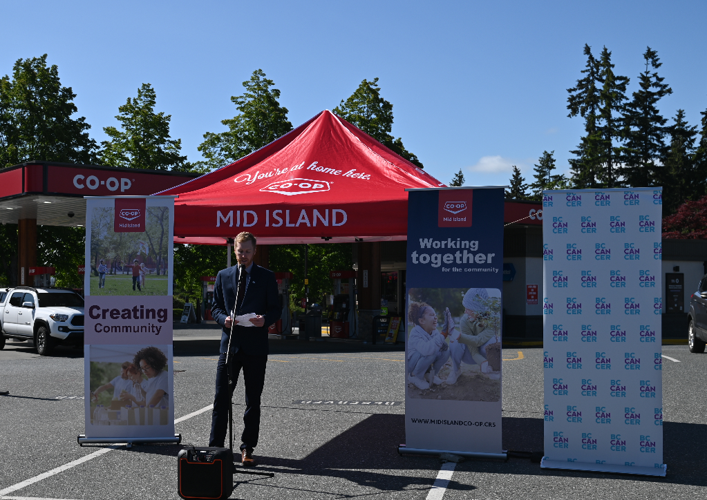 James Bowen, Mid Island Co-op's Board President addresses the crowd