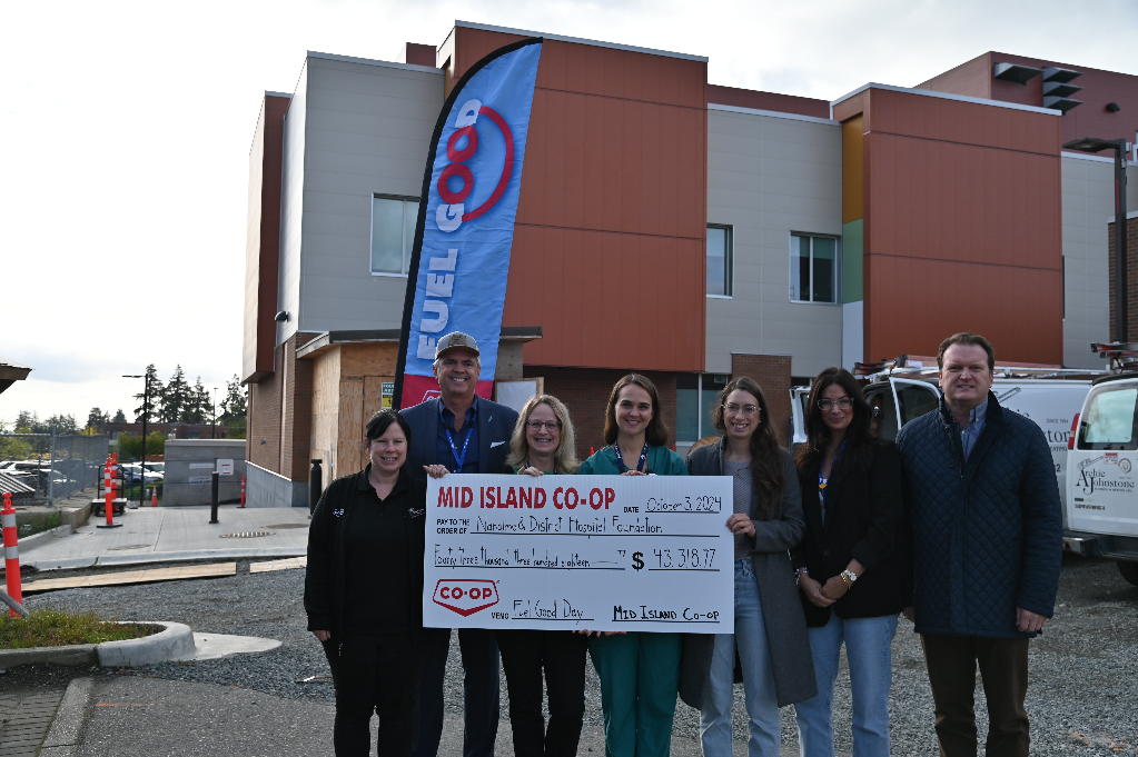 Nanaimo Hospital Foundation receives a cheque from Mid Island Co-op