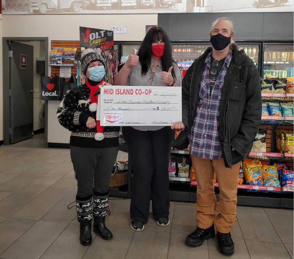 Mid Island Co-op cheque presentation to Lake Cowichan Food Bank