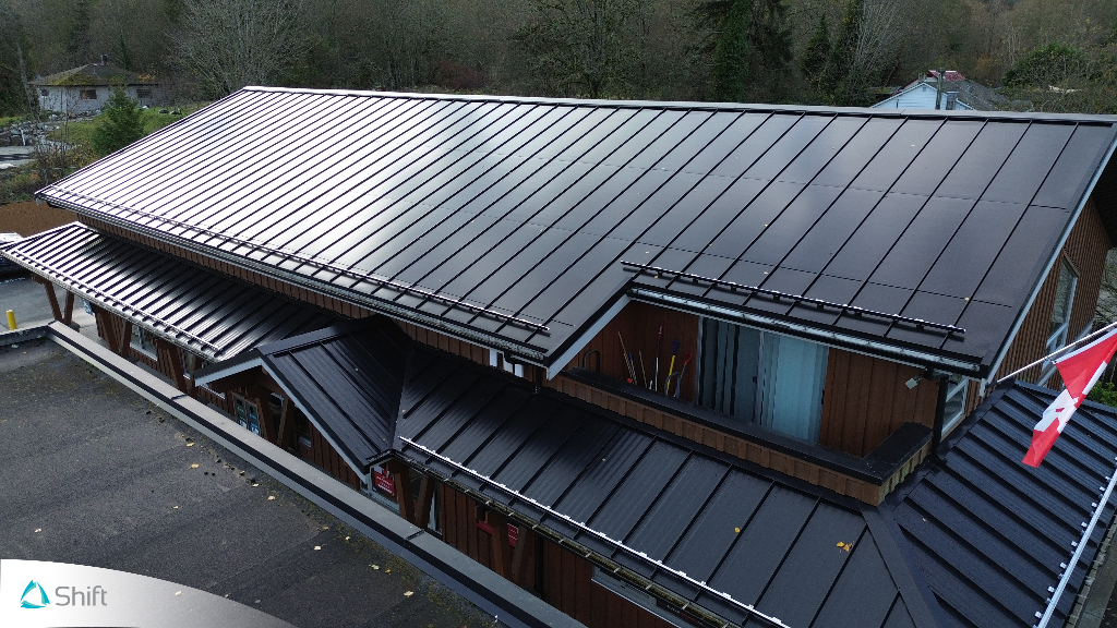 Aerial view of solar panels on the Co-op gas bar on Salt Spring Island