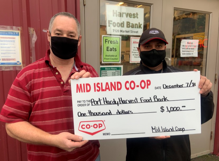Mid Island Co-op cheque presentation to Port Hardy Harvest Food Bank